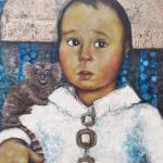 ‚Berik mit Tamarin‘, Öl und Platingold auf Holz, 57 x 80 cm