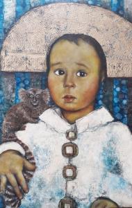 ‚Berik mit Tamarin‘, Öl und Platingold auf Holz, 57 x 80 cm